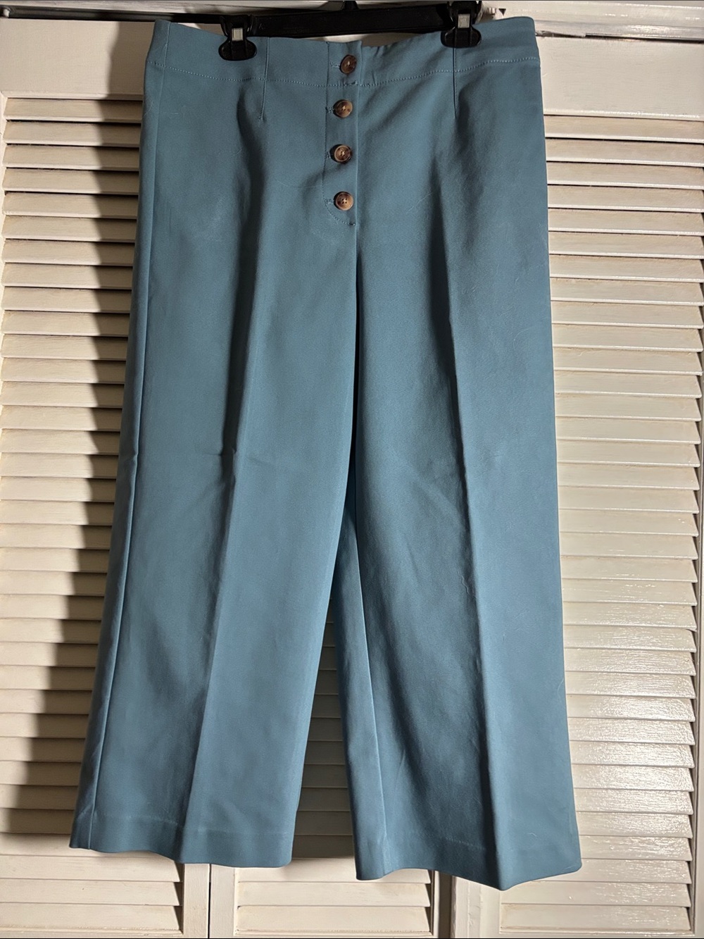 High Waist Wide Leg Button-Front Pants - Dusty Teal